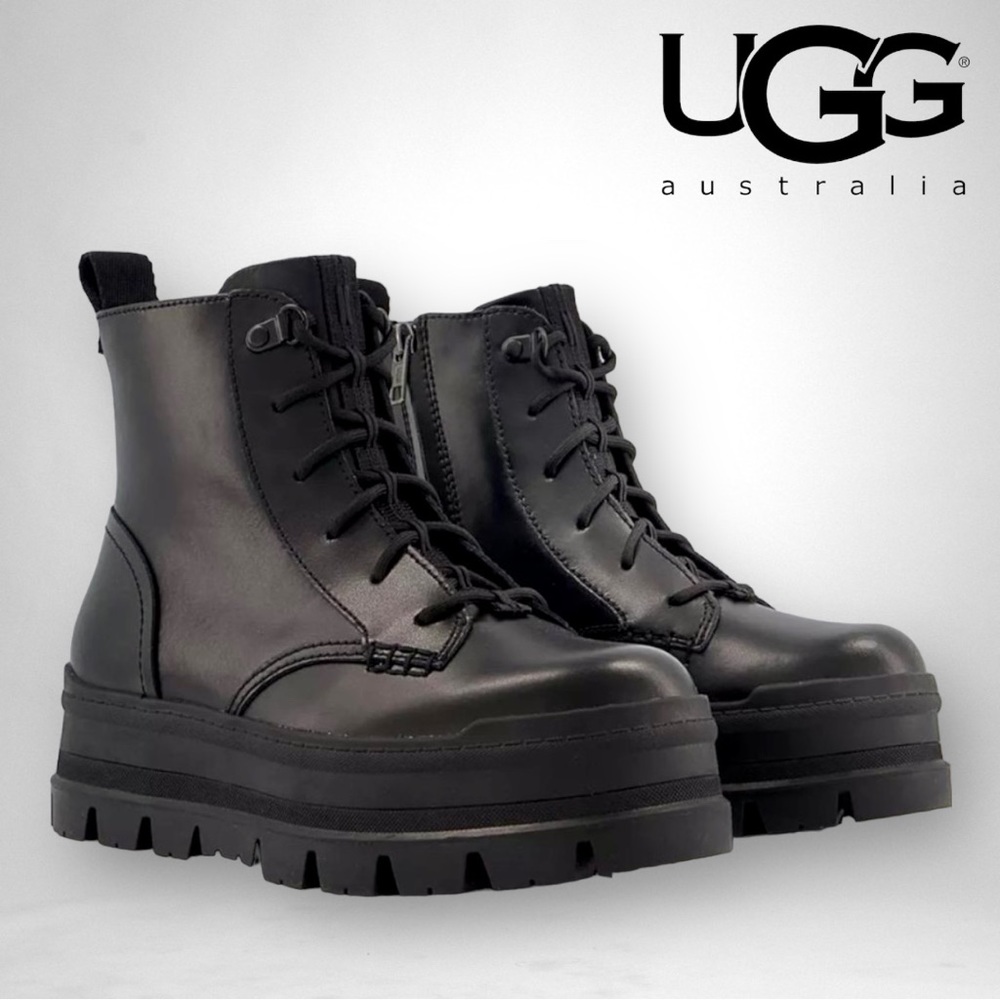 UGG Sidnee Leather Combat Ankle Boots Chunky Platform Lace Up women’s size 10